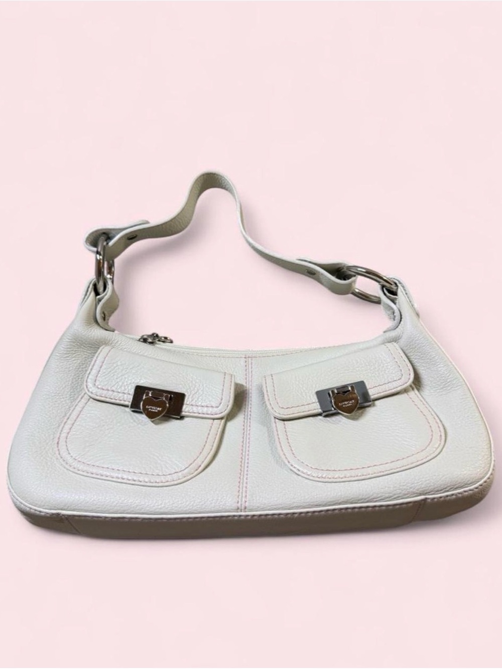 Pebbled Leather Mini Shoulder Bag in Off-White